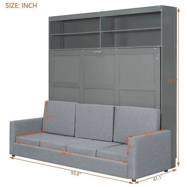 Queen Murphy Bed with Sofa - 2-in-1 Design, Storage Solutions & Dual-Piston Mechanism